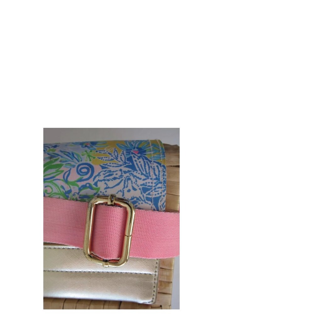 LILLY PULITZER Cheek to Cheek Wicker Wine Carrier Strap Multicolor Basket Tote - Picture 5 of 16